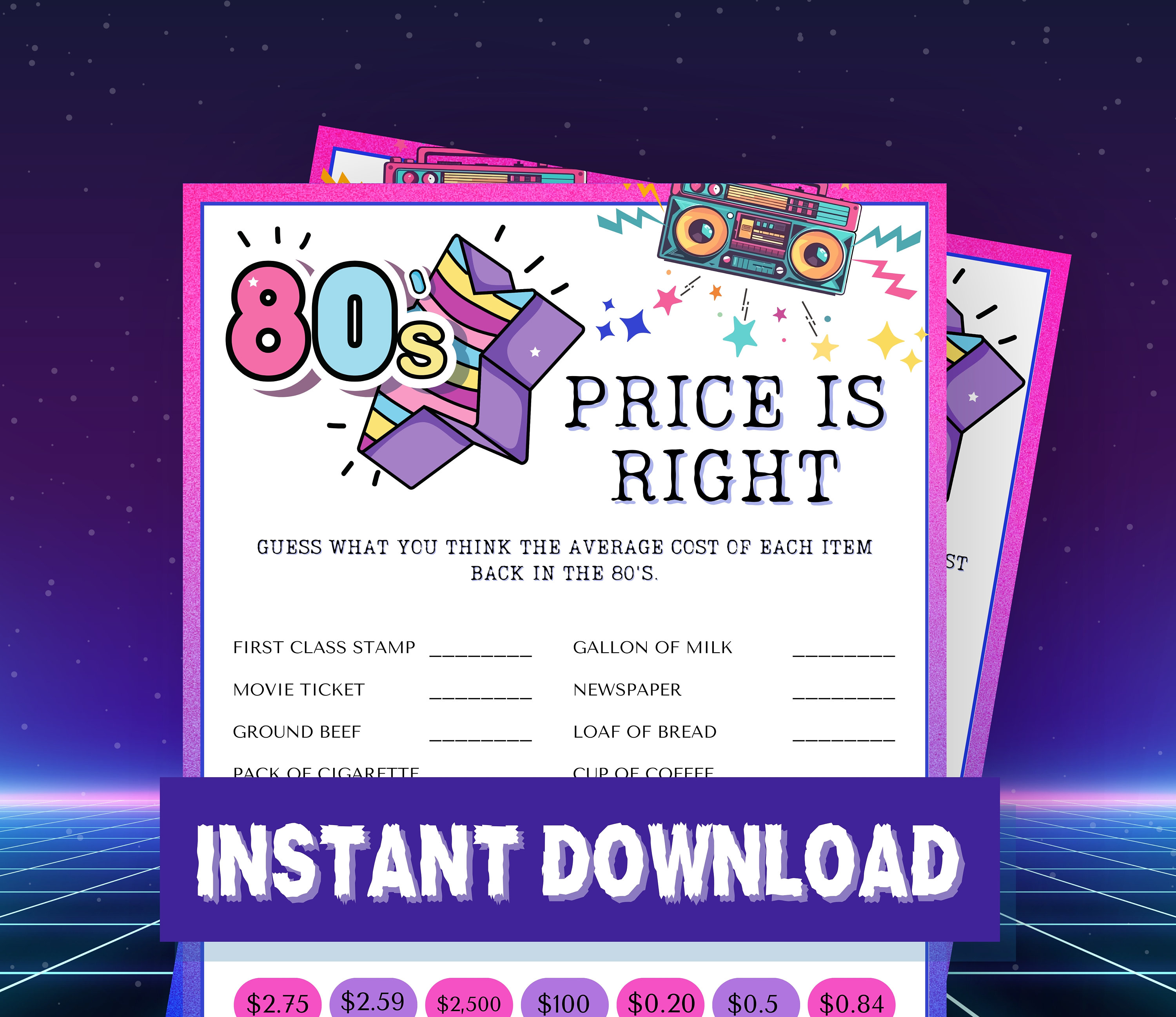 80s Price Is Right Game, The Price is Right, 80s Game Night, Nostalgic 80s Trivia, Old School Game, 80s Knowledge, Price Quiz, 80s TV Game
