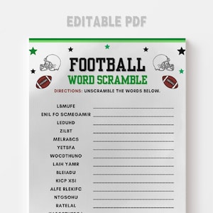 Editable Football Word Scramble, Superbowl Games, Football Party, Game Day Football, Football Games, American Football Printable