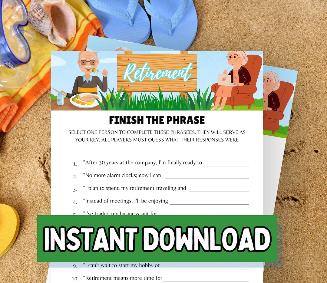Retirement Finish the Phrase Game Fun Party Activity (digital Download