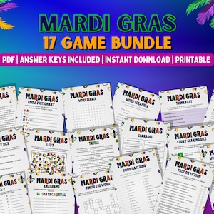 Mardi Gras MEGA 17 Game Bundle, Mardi Gras Party Games, Fat Tuesday Party, Mardi Gras Activities for All Ages, Fat Tuesday Game Printable