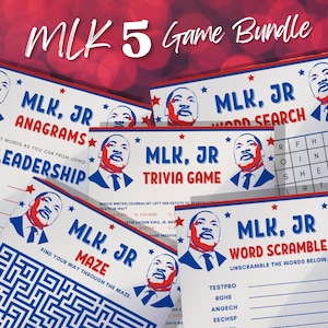 MLK 5 Game Bundle, Martin Luther King, MLK, Martin Luther King Day, Martin Luther King Trivia, Anagram, Maze, Word Search & Scramble Games