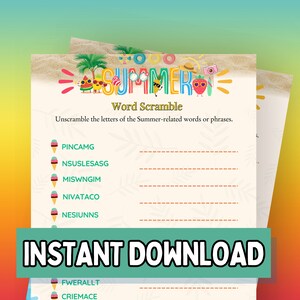 Summer Word Scramble, Word Scramble, Fun Summer Activity, Kids Summer Game, Summer Printable, Classroom Game, School, Summer Printable