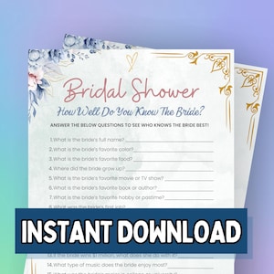 Bridal Shower How Well Do You Know The Bride Game, Bridal Shower, Wedding Games, Bachelorette Party, Bridal Shower Activity, Event Printable