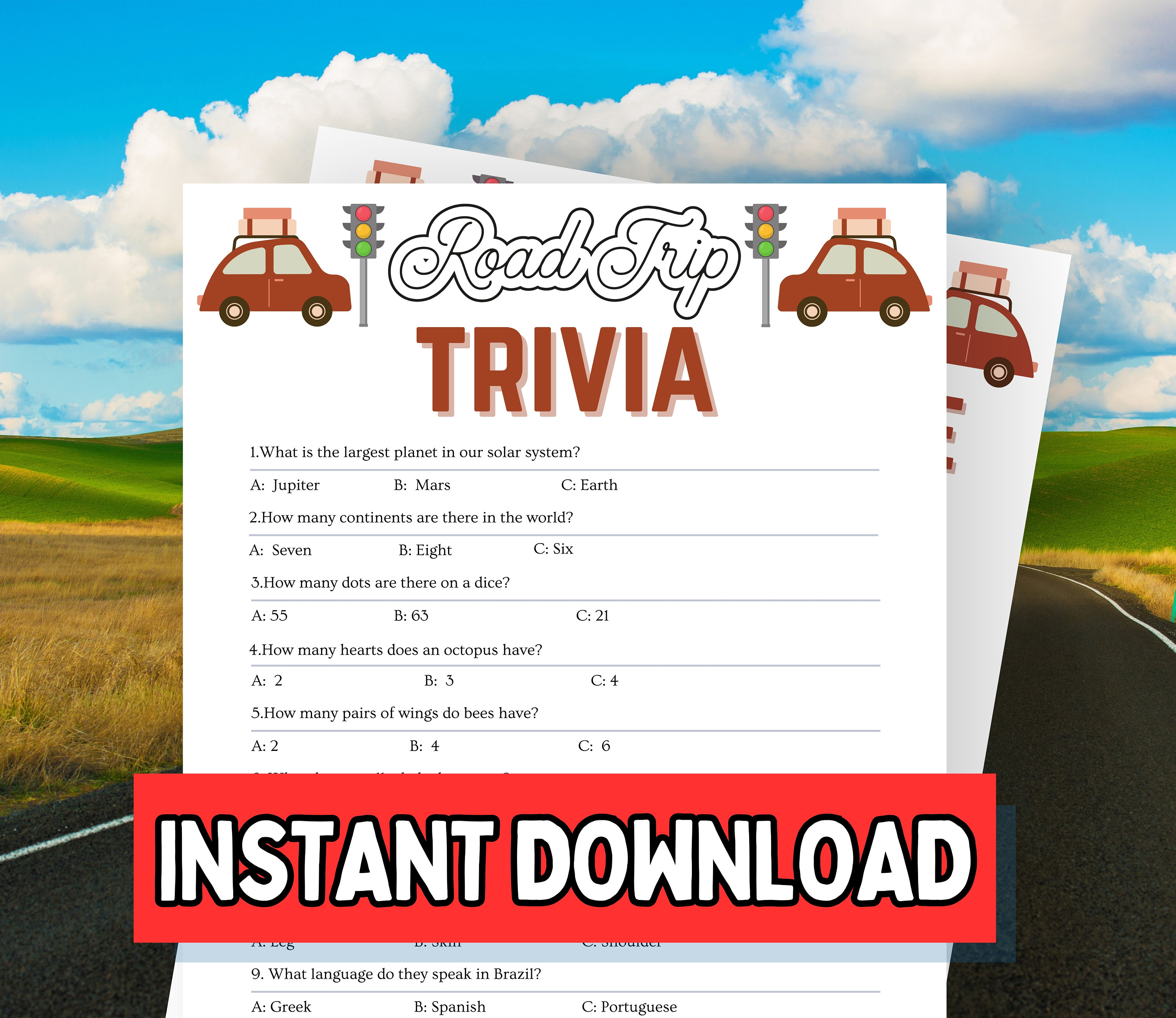 Road Trip Trivia Game, Trivia, Road Trip Quiz, Fun Group Car Game, Family Vacation Game, Family ...