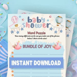 Baby Shower Word Puzzle Game, Anagrams, Fun Baby Shower Word Game, Fun Baby Shower Activity, Download, Baby Shower Word Formation Printable