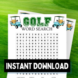 Golf Word Search Game, Word Search, Golf Party Game, Fun Kids Golfing Game, Golf Birthday Party, Watch Party Activities, Golf Printable