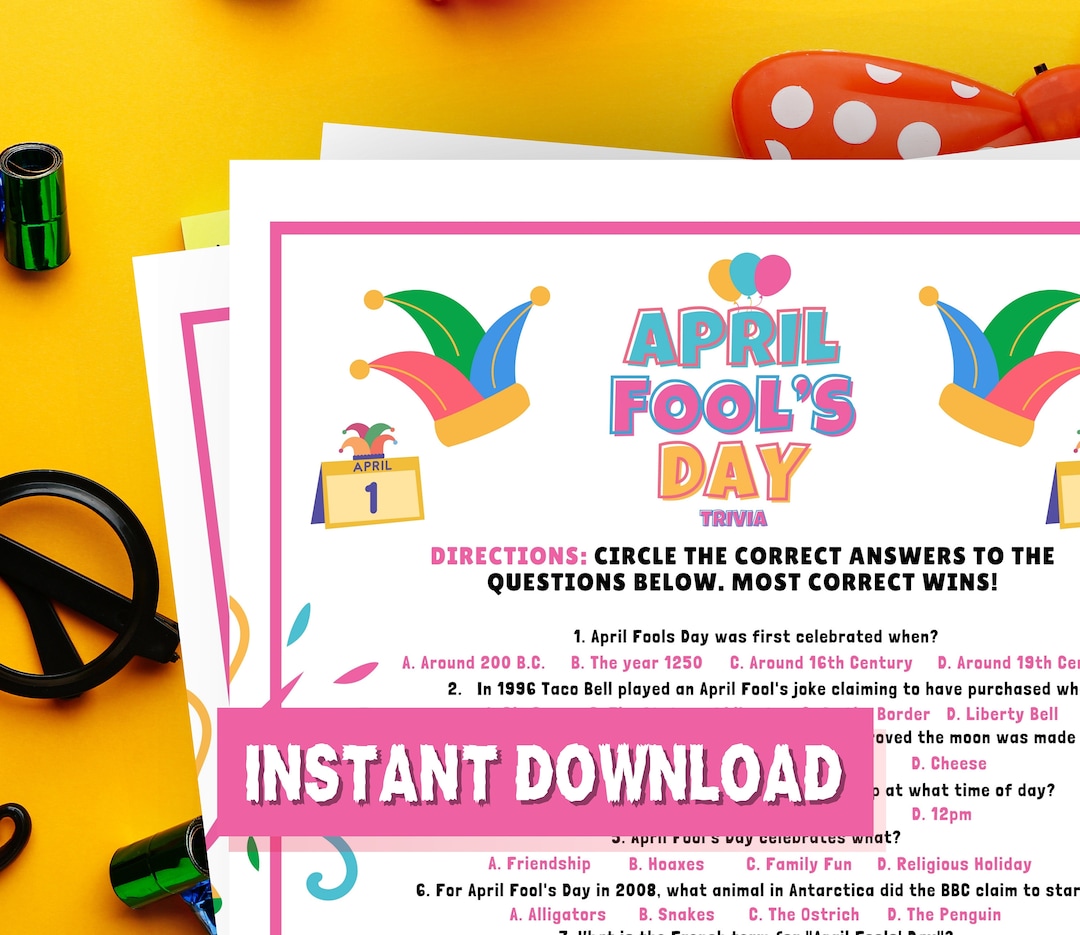 April Fools Trivia Game, April Fools Day Printable, April Game, Party ...