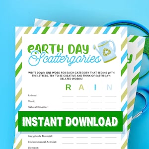 Earth Day Scattergories, Earth Game, Earth Printables, Carbon Footprint, Fun Earth Day Activity, For Kids and Adults, Instant Download