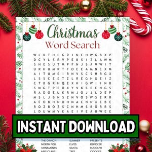 Christmas Word Search, Word Search, Kids Teens Adults, Christmas Family Games, Christmas Activity, Holiday Party Game, Christmas Printable