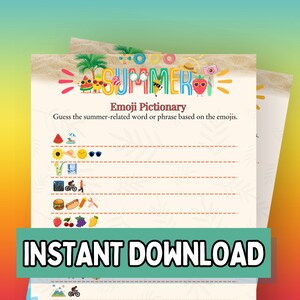Summer Emoji Pictionary Game, Emoji Pictionary, Summer Activity, Kids Emoji Game, Summer Emoji, Classroom, School, Teacher, Summer Printable
