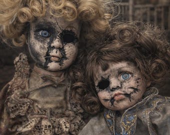 Agnes & Edith Forsaken Sisters Dolls – OOAK Gothic Art Display Set