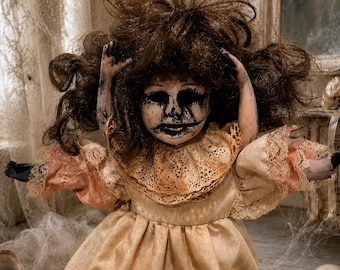 Free Shipping! OOAK Creepy Hand Painted Altered Porcelain Doll 32