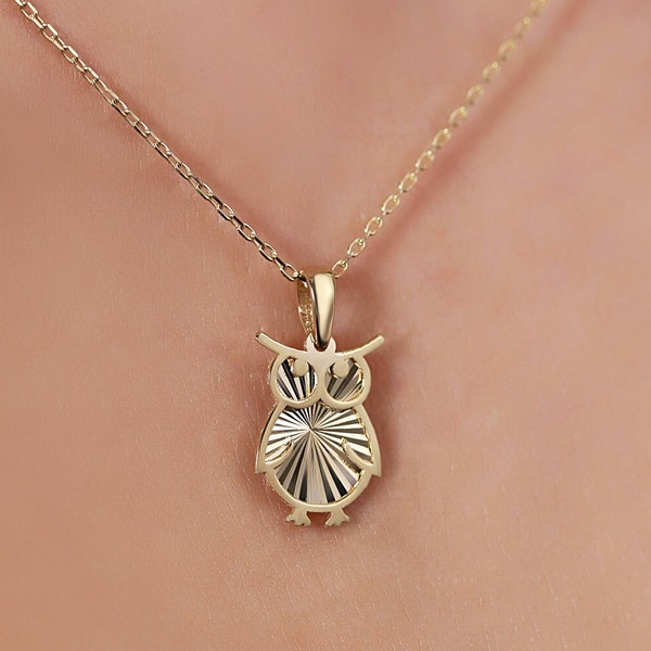 Charming 14K Gold Owl Necklace for Women | Real Gold Bird Necklace | Nature inspired jewelery | Elegant Animal Charm |Gift for Nature Lovers