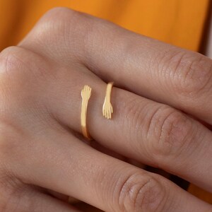 14K Gold Hug Ring, Self Love Hands Wrap Ring, Embrace Open Ring, Sculptural Statement Ring, Gift for Her