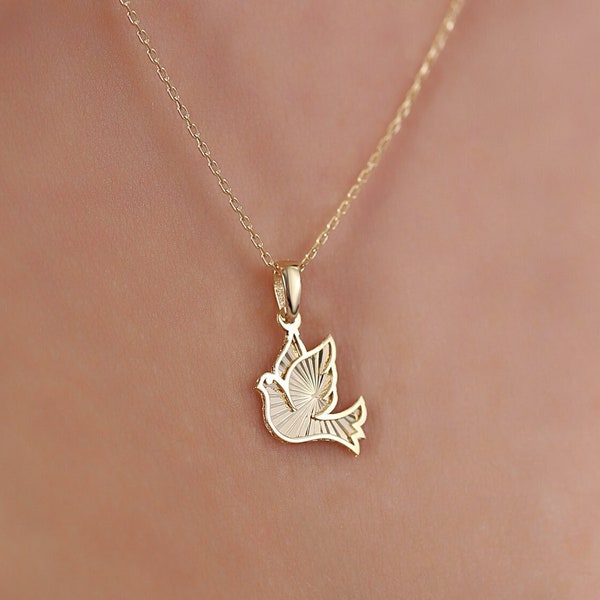 Handcrafted 14K Gold Peace Dove Necklace | Meaningful Symbolic Jewelry | Elegant Gold Bird Charm | Real Golden Bird | mother's day gift