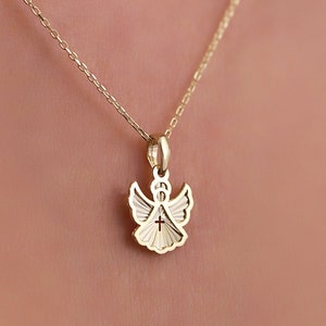 14K Echtgold Schutzengel Halskette für Frauen | Eleganter Engel-Anhänger | Religiöser Schmuck für Schutz | Geschenk für Sie