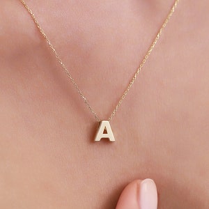 Halskette mit Anfangsbuchstaben aus 14-karätigem Gold, Anhänger mit dem Buchstaben A aus massivem Gold, personalisierter Blockbuchstaben-Anhänger, Geschenk für Sie