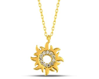 Diamond Celestial Charm Necklace – 14K Solid Gold Sun Pendant