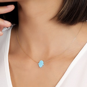 14K Gold Hamsa Hand Necklace | Dainty Evil Eye Charm | Spiritual Protection Jewelry | Gift for Her | Minimalist Gold Necklace
