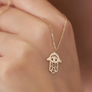 14K Gold Hamsa Hand Necklace | Spiritual Protection Amulet | Hand of Fatima Jewelry | 14K Real Gold Charm | Gift for Her | Mother's Day