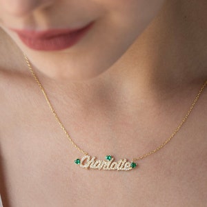 14K Solid Gold Diamond Custom Name Necklace | Birthstone Heart Pendant for Women | Personalized Jewelry | Gift for Her