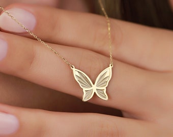 14K Solid Gold Butterfly Necklace for Women | Nature-Inspired Jewelry | Elegant Gold Pendant | Delicate Gift for Her