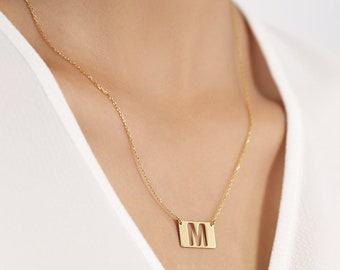 18K Vermeil Initial Bar Halskette | Personalisierter Buchstabe Anhänger