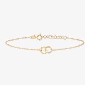 14 kt gouden armband met 2 ringen voor dames | Gepersonaliseerde gouden sieraden | Moederdagcadeau | Ketting voor speciale gelegenheden