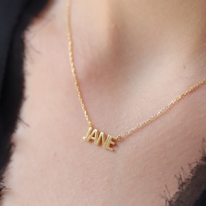 14K Solid Gold Personalized Bubble Letter Necklace | Custom Balloon Name Pendant for Women | 14K Real Gold Jewelry | Gift for Her