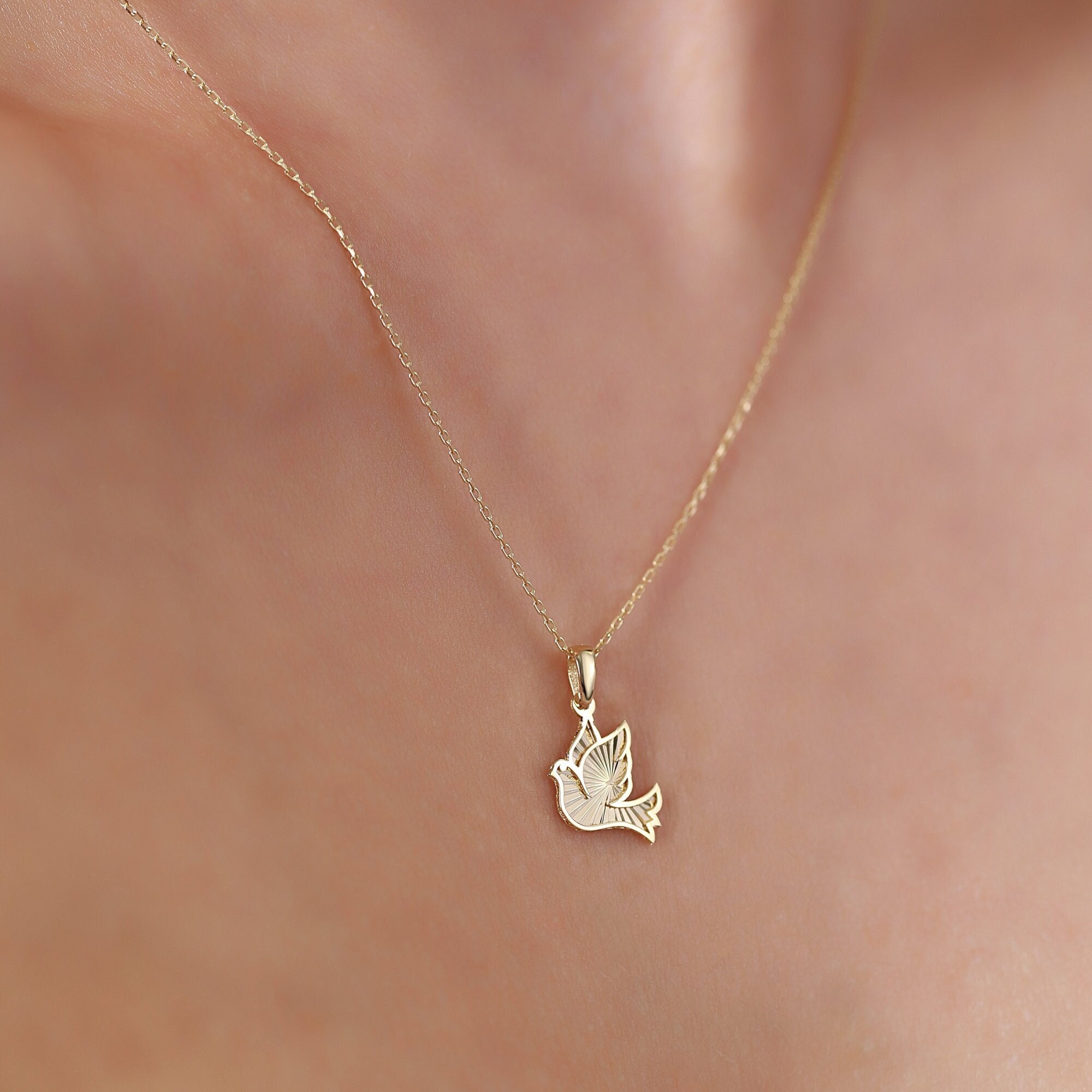Handcrafted 14K Gold Peace Dove Necklace | Symbolic Jewelry