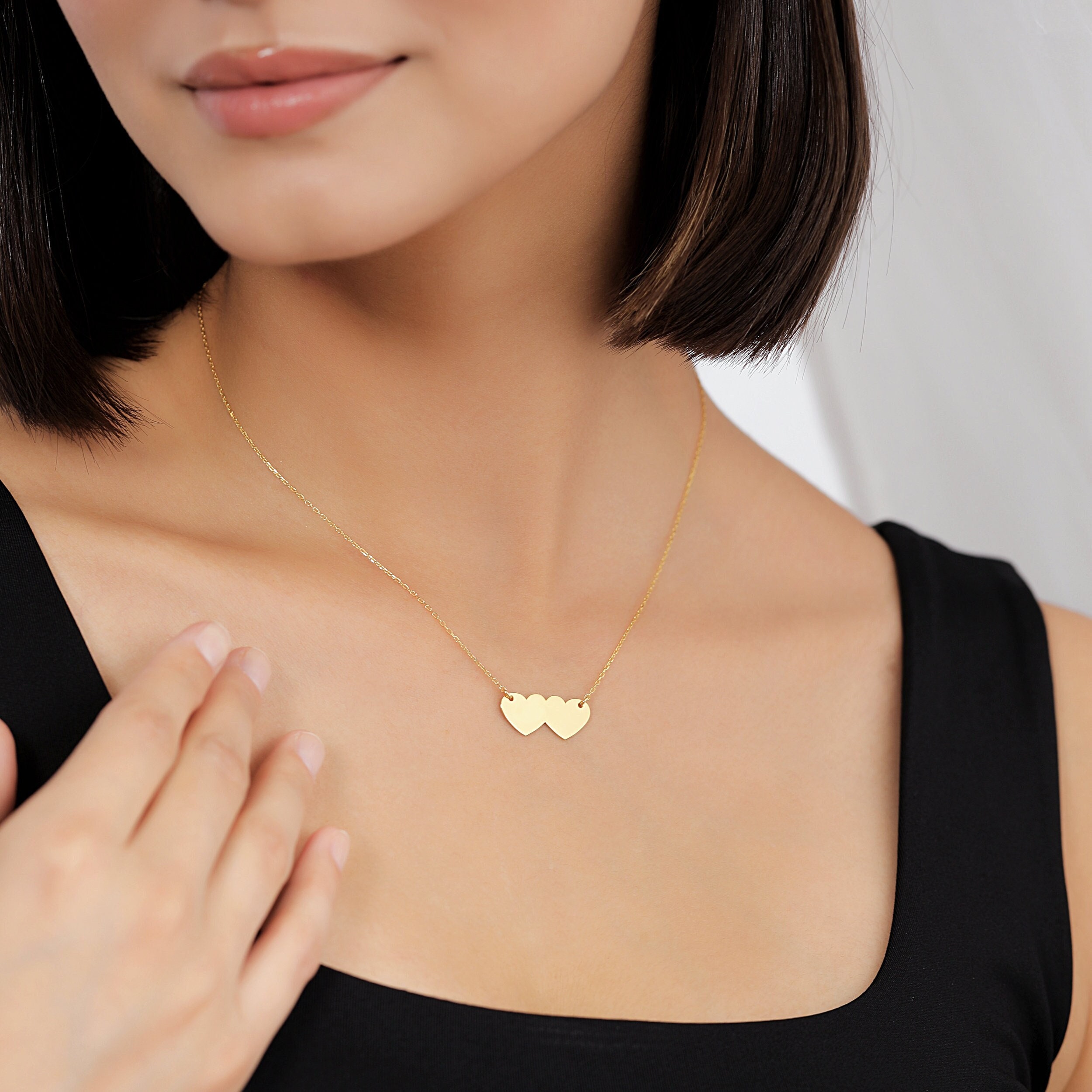 18K Gold Vermeil Embroidered Two Heart Necklace for Women
