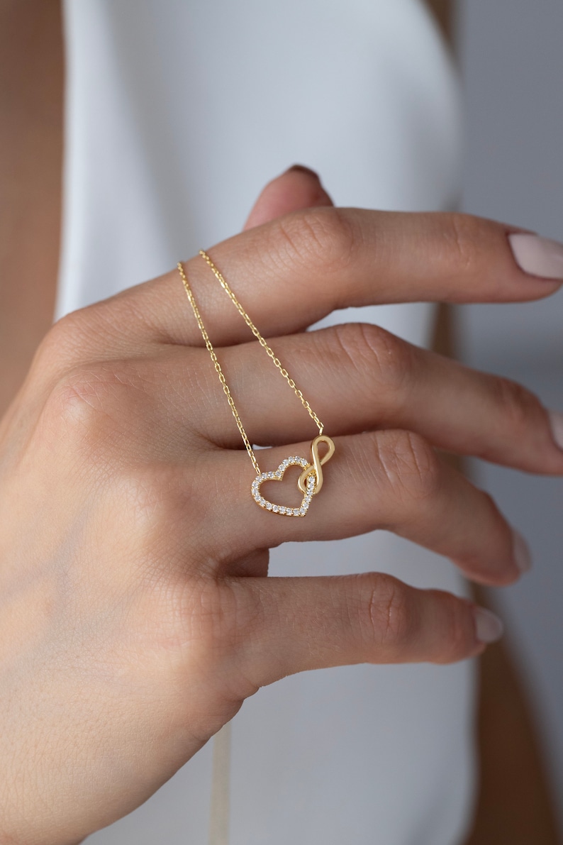 10k 14k Solid Gold Heart and Infinity Necklace, Personalized Infinity ...