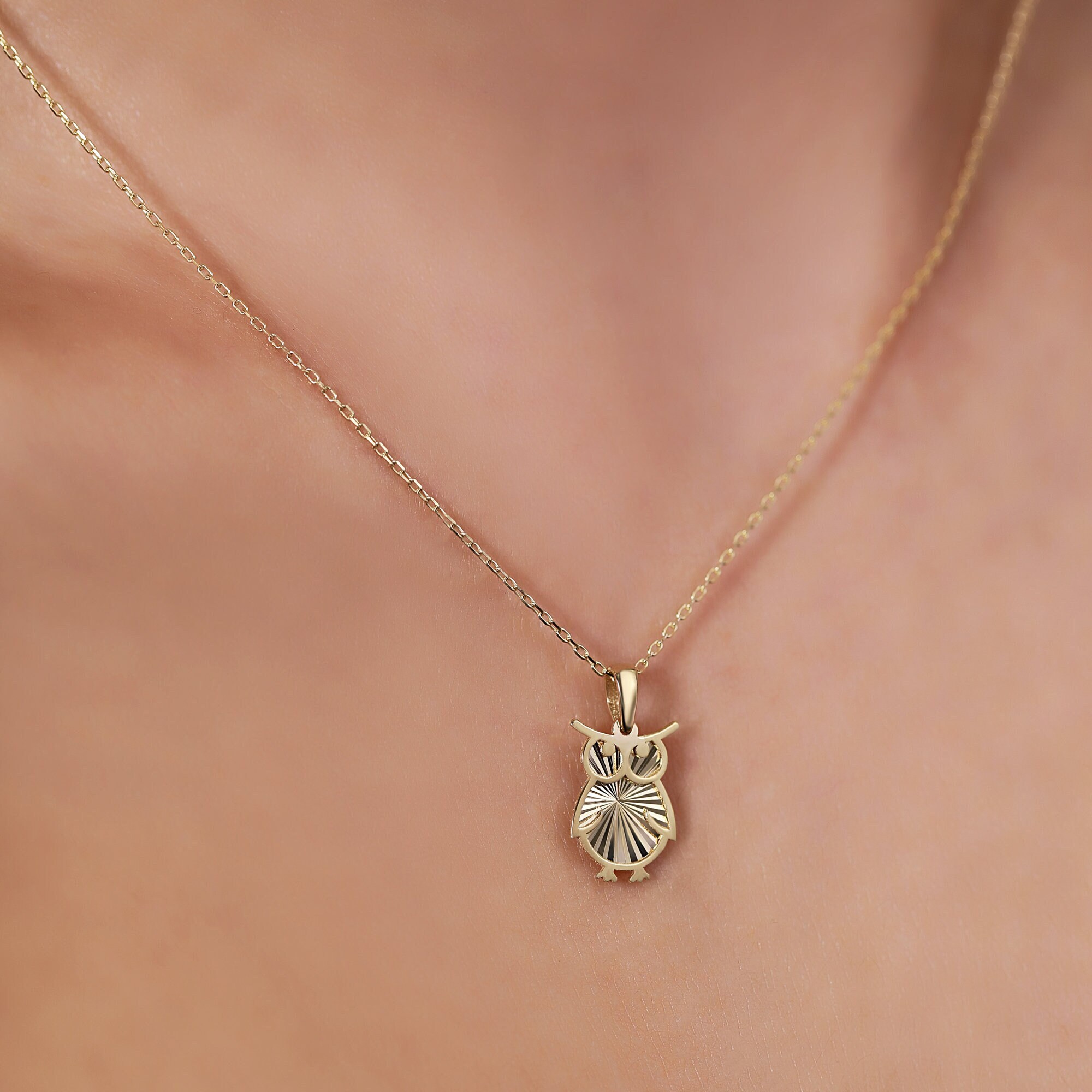 Charming 14K Gold Owl Necklace for Women | Real Gold Bird Necklace | Nature inspired jewelery | Eleg