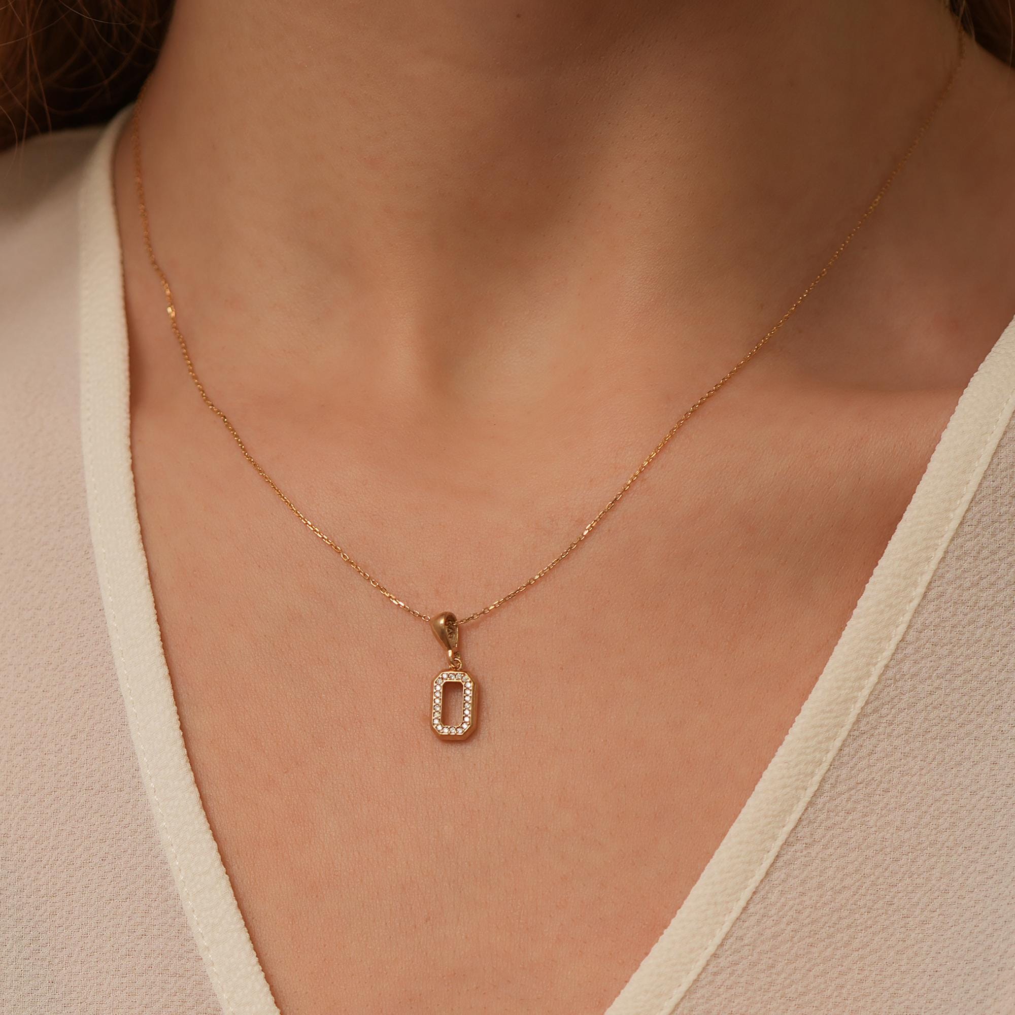 14K Gold Octagon Pendant Necklace With Diamonds – Dainty Geometric