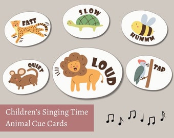 Tarjetas de animales para cantar, material didáctico musical (descarga digital)