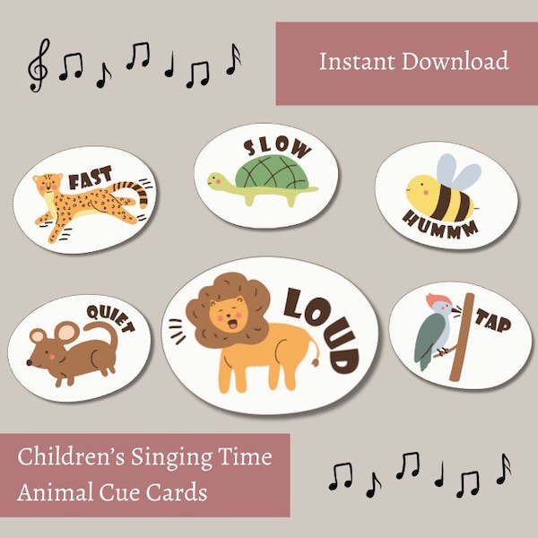 Music Singing Time Cue Cards, Sing Teaching Aids Props Signs, Printable, LDS Primary Music Leaders Teachers, Loud Quiet Fast Slow Hum Tap