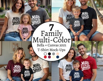 Family T-Shirt Mockup Bundle, Colorful Group T-Shirt (PNG Digital Download)