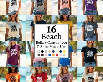 Beach T-Shirt Mockup Bundle: Bella Canvas 3001 (PNG Digital Download)