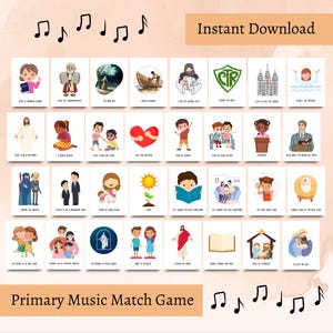 Primary Music Match Memory Game, Sing Music Teaching Song, Printable, LDS Church Primary Nursery Activity Music Review Children’s Songbook