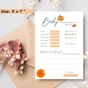 Juego de baby shower Cutie Pie / Predicciones y tarjeta de consejos para bebés de calabaza / Tarjeta de predicción de nacimiento de bebé / Juego de baby shower de calabaza / Bebé de otoño