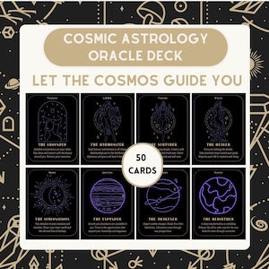 Baralho de Oráculo de Astrologia Cósmica: 50 Cartas de Tarô para Imprimir (Download Digital)