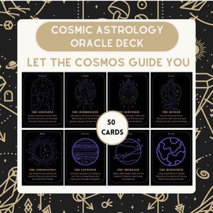Kosmische astrologie Oracle Deck Afdrukbare astrologiekaarten Direct downloaden Kosmische berichten Tarotkaarten