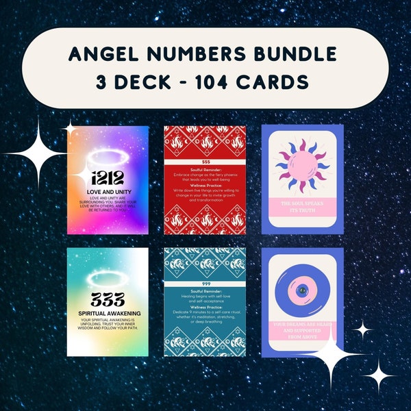 BUNDLE - Angel Numbers Oracle Deck Printable Angel Numbers Card Unique Tarot Card Deck Digital Numerology Cards Angel Numbers Deck