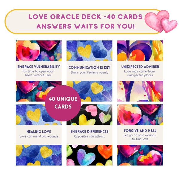 Love Oracle Deck Printable Tarot Deck For Love Digital Download Tarot Cards Love Answers Love Affirmation Card Deck