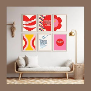 Self-Love Wall Art Set 7 Red Printable Wall Decor Positive Wall Art Self Love Wall Art Digital Anxiety Coping Wall Art Set