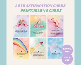 Love Affirmation Cards: Watercolor Design, Self-Love (Digital Download)