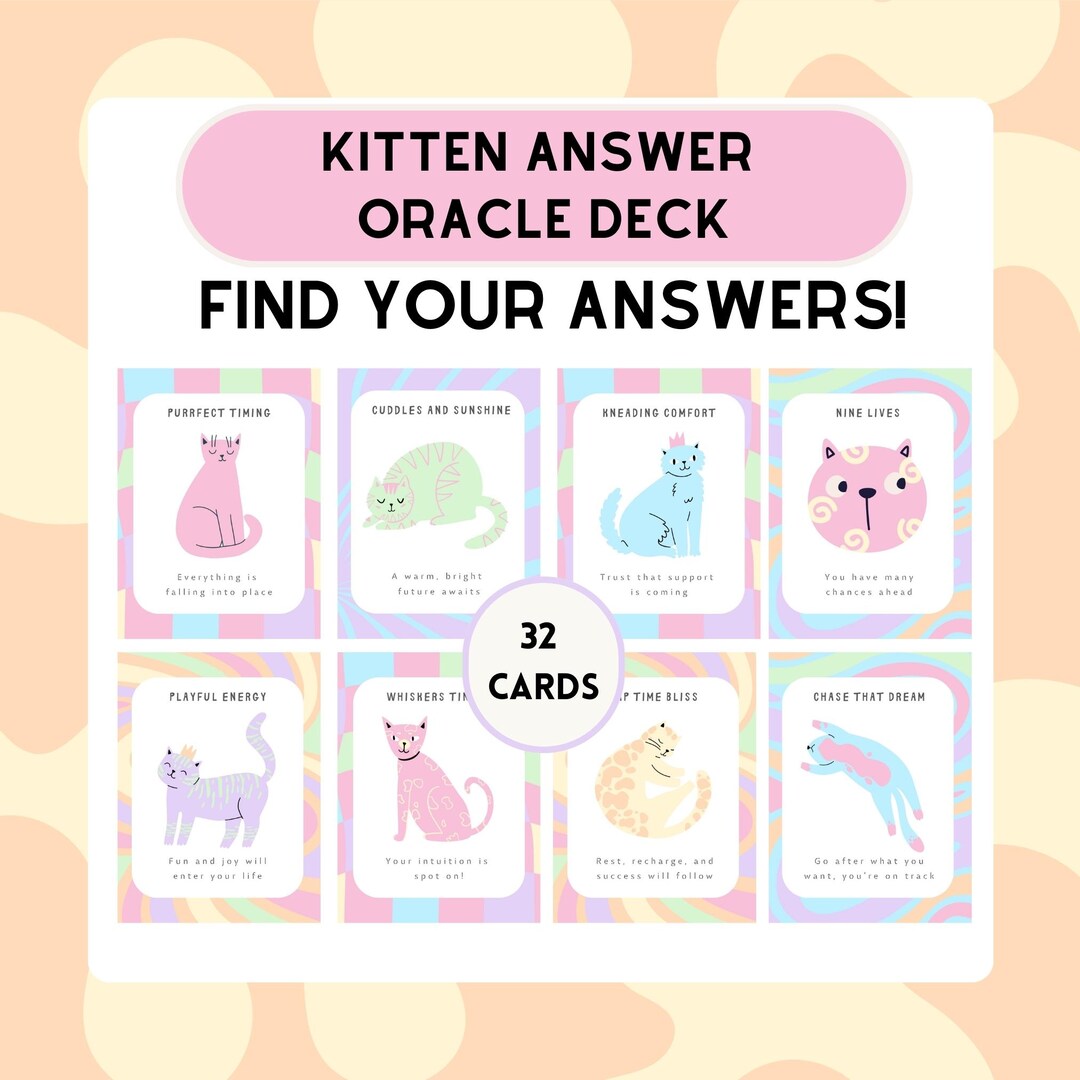 Kitten Answer Oracle Deck: 32 Printable Spirit Animal Cards (digital ...