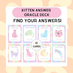Kitten Answer Oracle Deck Afdrukbare Spirit Animal-kaarten Direct downloaden Ja of nee Digitale kaarten Kittentarotkaarten