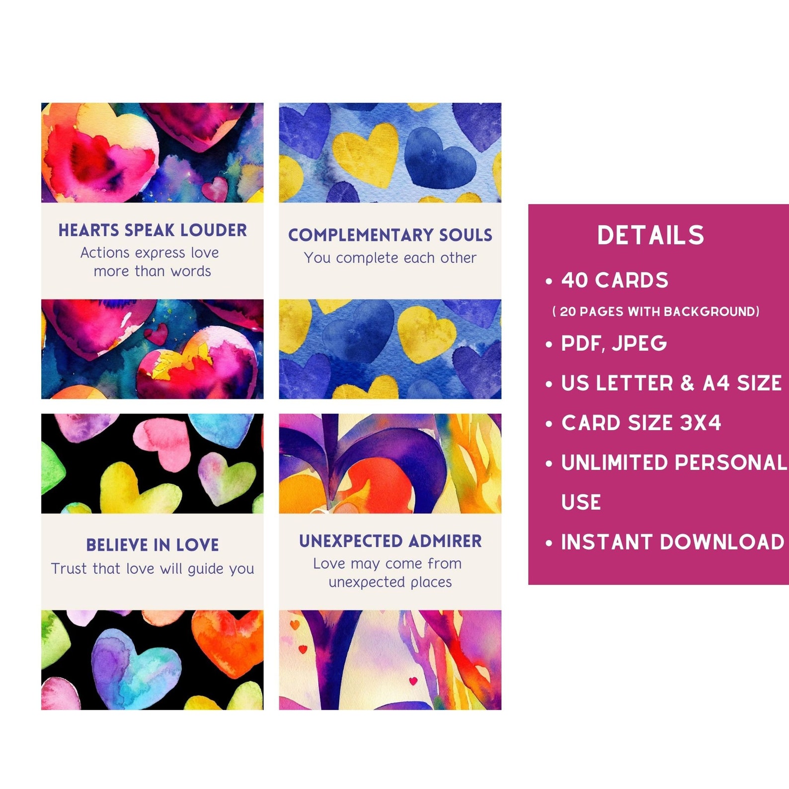 Love Oracle Deck Printable Tarot Deck for Love Digital Download Tarot ...