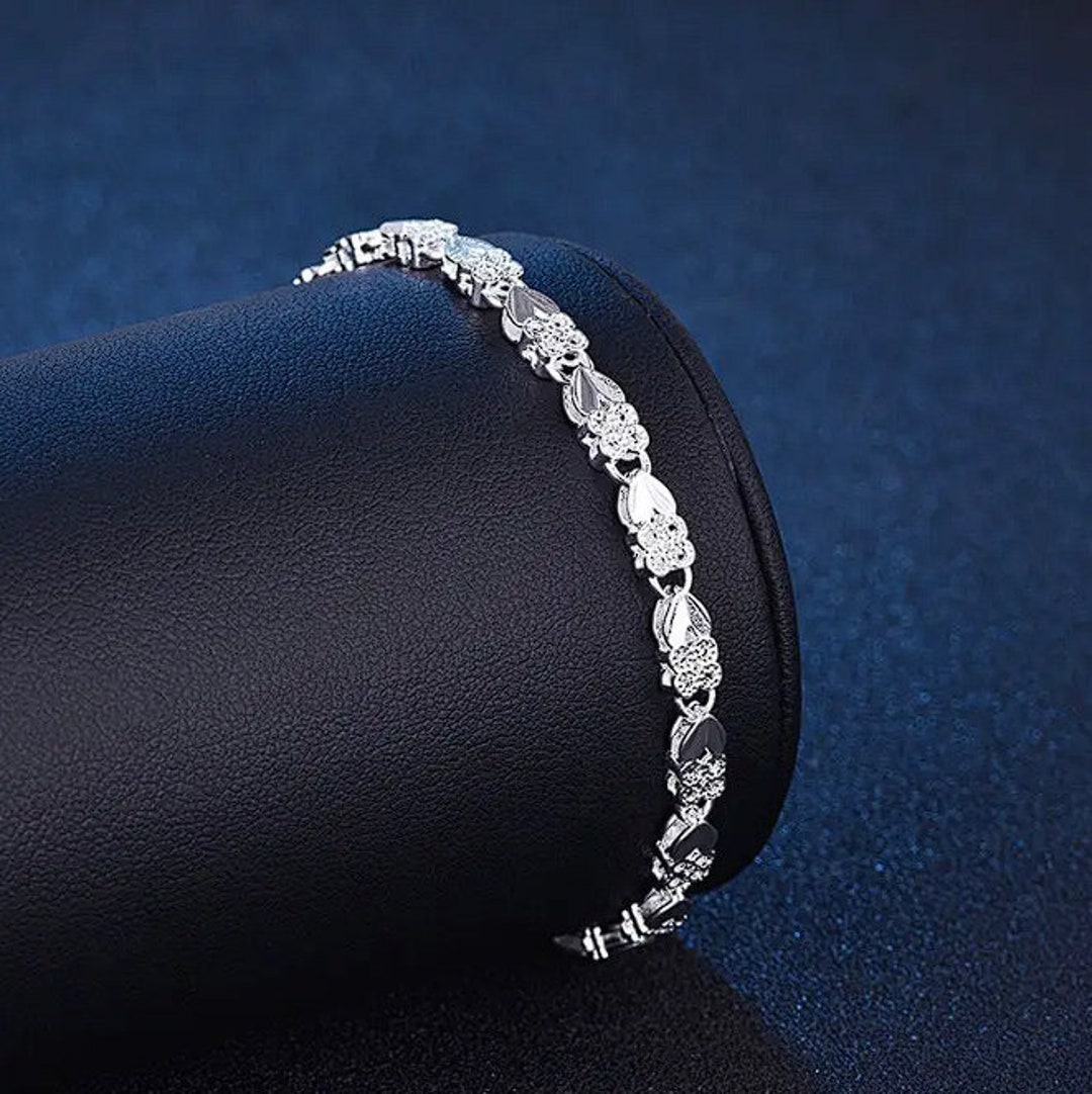 925 Sterling Silver Clover Bracelet - Etsy